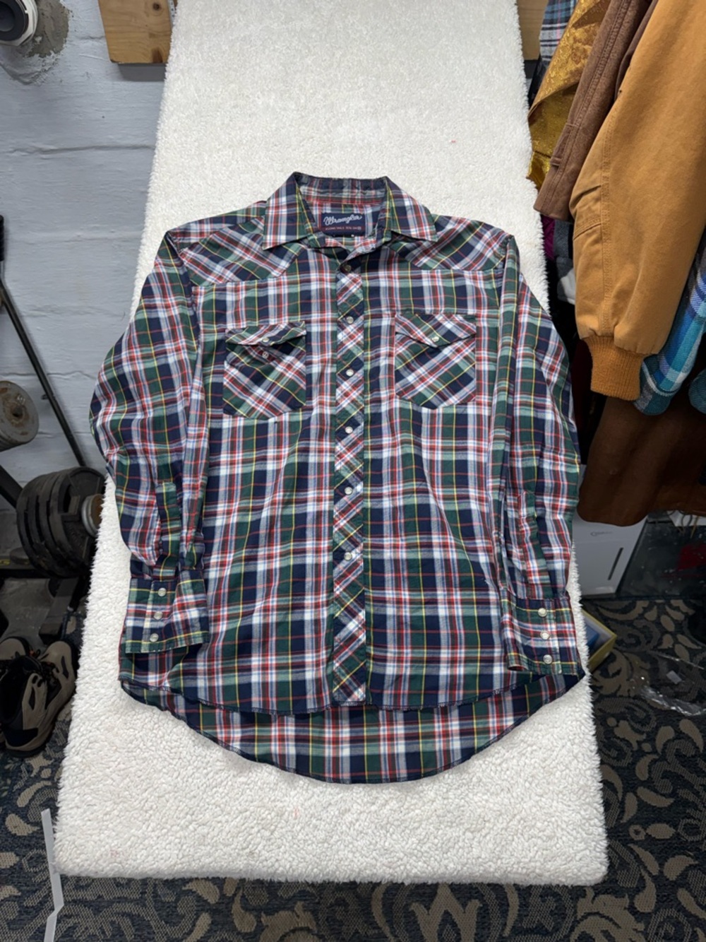 Wrangler Men’s cowboy Plaid Long-Sleeve Button-Up Shirt Green Multi Sz Med